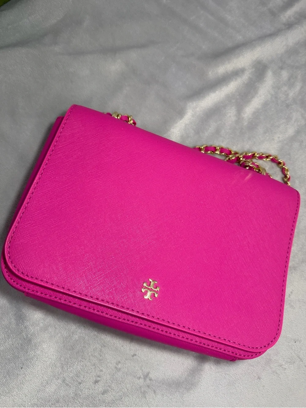 Tory Burch Hot Pink Crossbody Bag with Gold Chain
